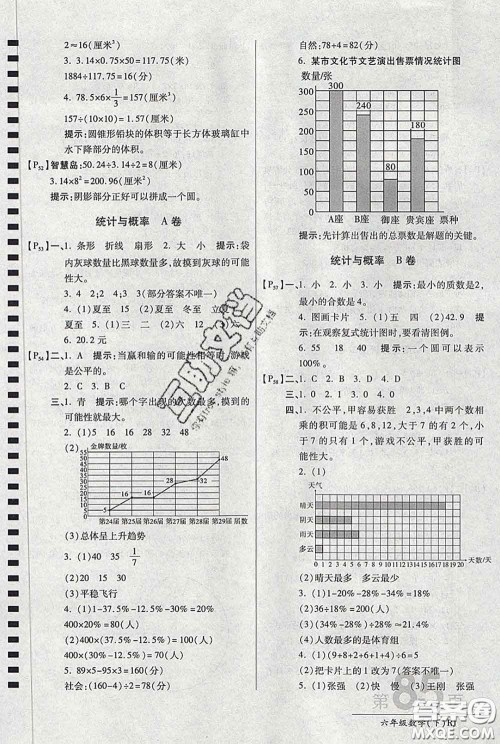 2020春新版最新AB卷小学六年级数学下册人教版参考答案 2020春新版最新AB卷小学六年级数学下册人教版参考答案