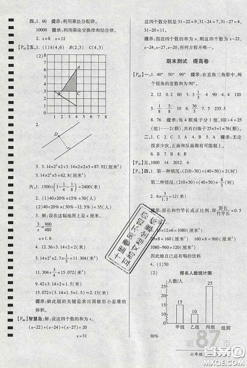 2020春新版最新AB卷小学六年级数学下册人教版参考答案 2020春新版最新AB卷小学六年级数学下册人教版参考答案
