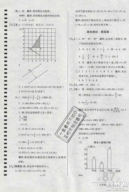 2020春新版最新AB卷小学六年级数学下册人教版参考答案