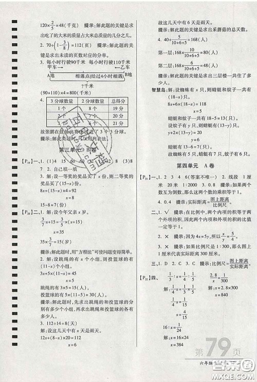 2020春新版最新AB卷小学六年级数学下册苏教版参考答案