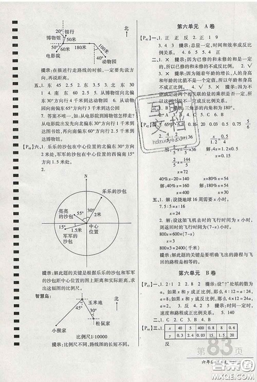 2020春新版最新AB卷小学六年级数学下册苏教版参考答案