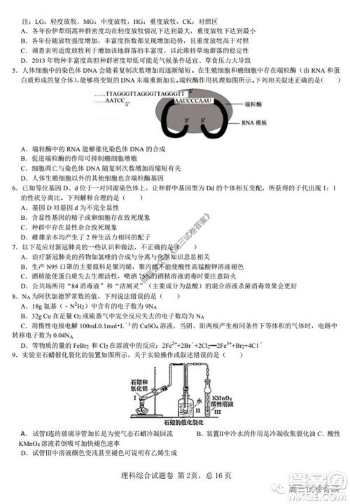 湖南师范大学附属学校2020届高三5月模拟理科综合试题及答案