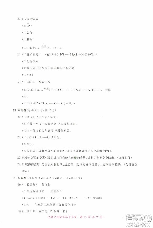 2020年资源与评价全程总复习化学综合试卷答案