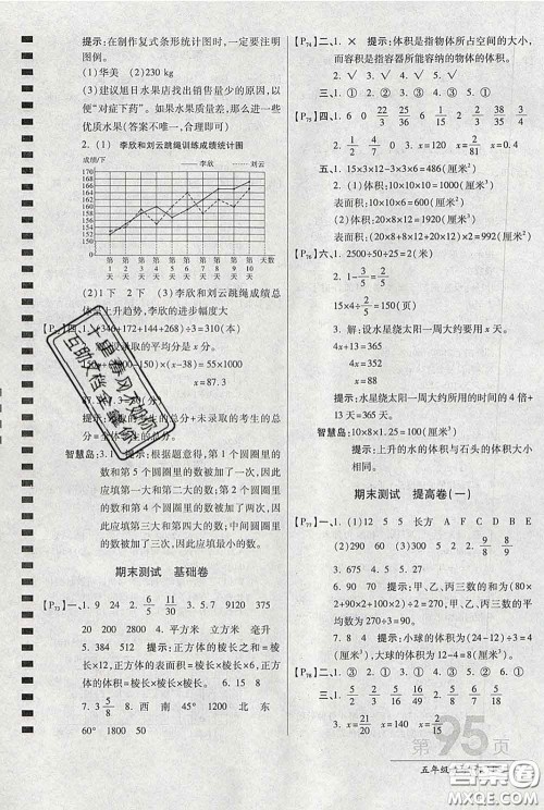 2020春新版最新AB卷小学五年级数学下册北师版参考答案