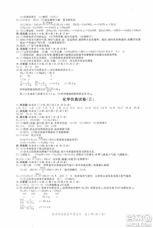 2020年资源与评价全程总复习化学仿真试卷答案 2020年资源与评价全程总复习化学仿真试卷答案