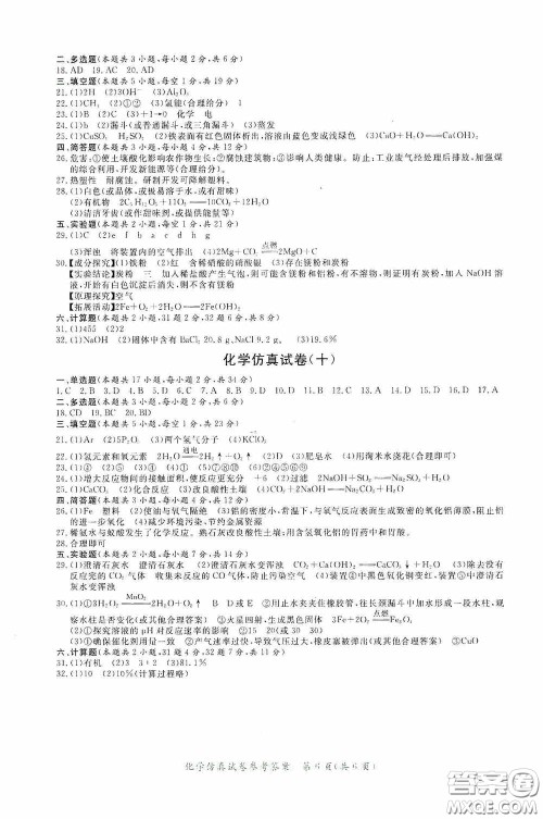 2020年资源与评价全程总复习化学仿真试卷答案 2020年资源与评价全程总复习化学仿真试卷答案