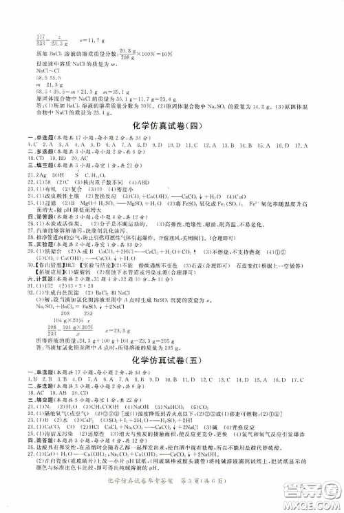 2020年资源与评价全程总复习化学仿真试卷答案 2020年资源与评价全程总复习化学仿真试卷答案