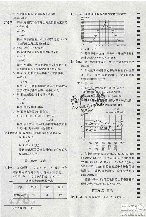 2020春新版最新AB卷小学五年级数学下册苏教版参考答案