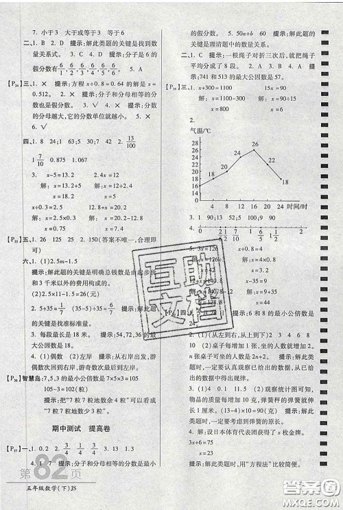 2020春新版最新AB卷小学五年级数学下册苏教版参考答案