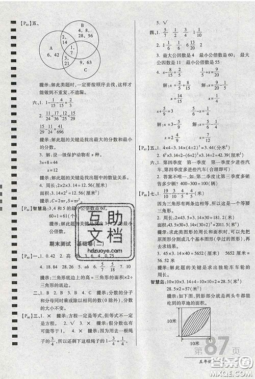 2020春新版最新AB卷小学五年级数学下册苏教版参考答案