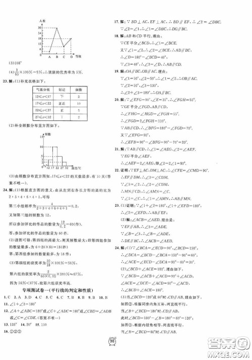 钟书金牌2020过关冲刺100分七年级数学下册浙教版答案 钟书金牌2020过关冲刺100分七年级数学下册浙教版答案