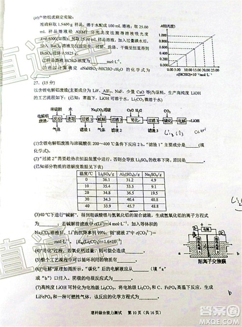 厦门市2020届高中毕业班五月质量检查理科综合试题及答案