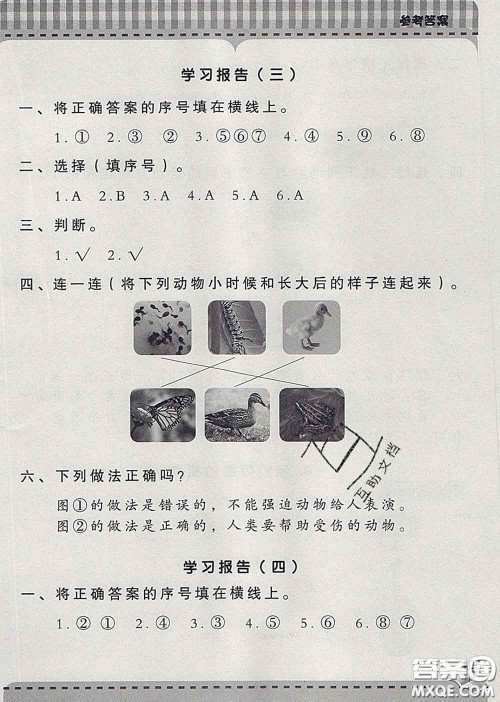 青岛出版社2020春新课堂同步学习与探究一年级科学下册答案