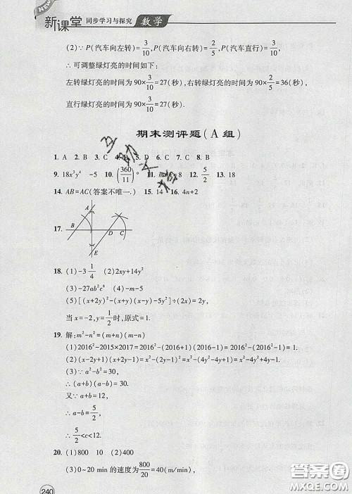 青岛出版社2020春新课堂同步学习与探究七年级数学下册答案