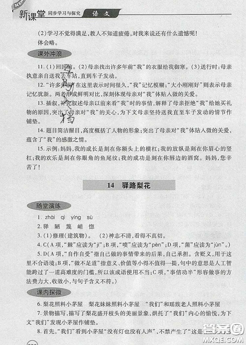 青岛出版社2020春新课堂同步学习与探究七年级语文下册答案
