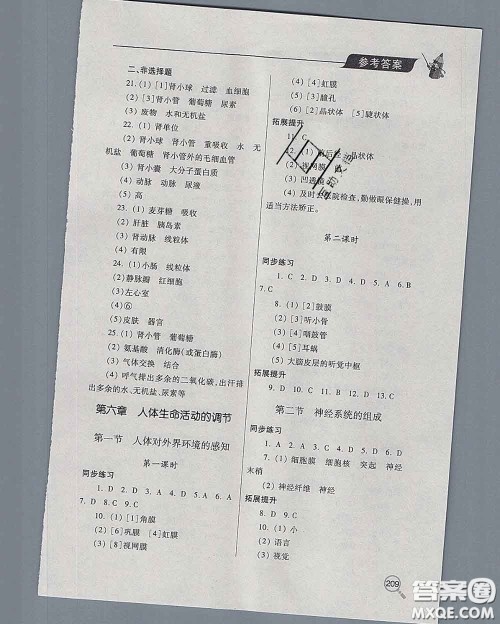 青岛出版社2020春新课堂同步学习与探究七年级生物下册答案