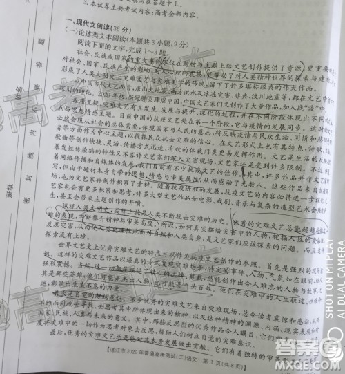 湛江市2020年普通高考测试二语文试题及答案 湛江市2020年普通高考测试二语文试题及答案