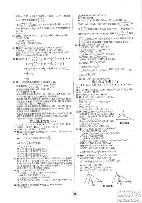 河北少年儿童出版社2020桂壮红皮书单元过关卷七年级数学下册冀教版答案