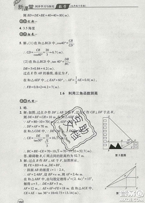 青岛出版社2020春新课堂同步学习与探究九年级数学下册答案