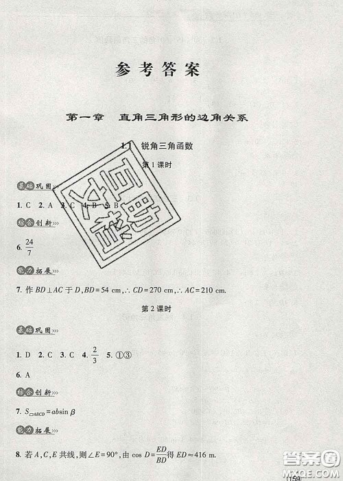 青岛出版社2020春新课堂同步学习与探究九年级数学下册答案