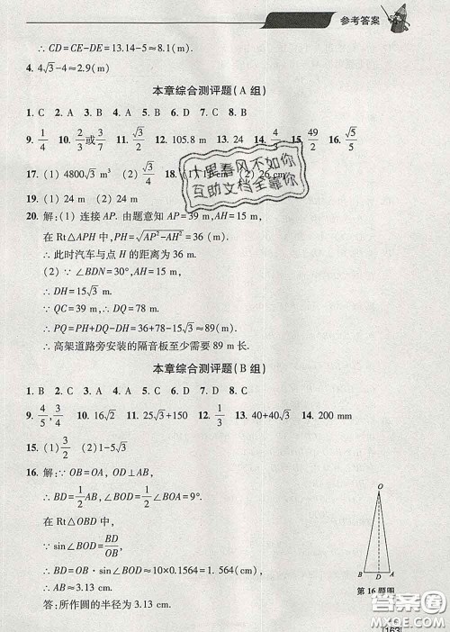 青岛出版社2020春新课堂同步学习与探究九年级数学下册答案
