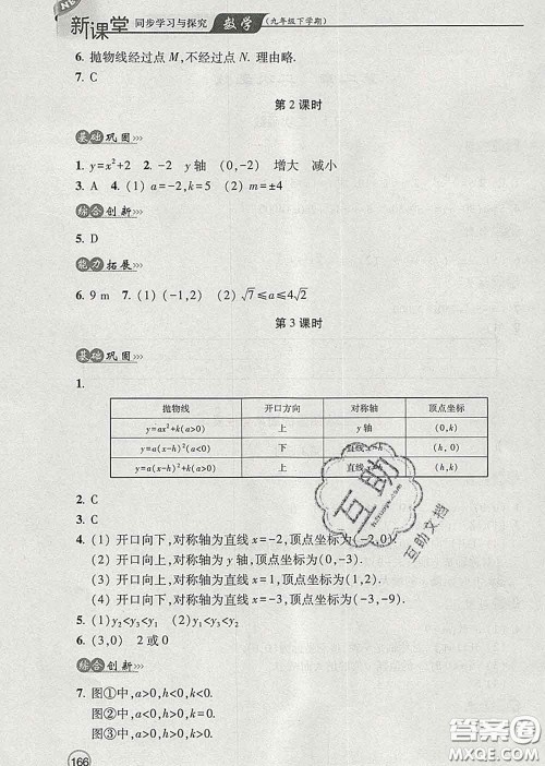 青岛出版社2020春新课堂同步学习与探究九年级数学下册答案