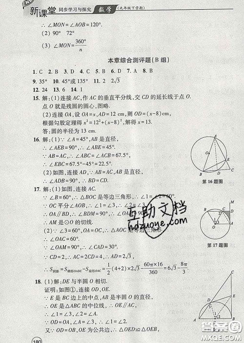 青岛出版社2020春新课堂同步学习与探究九年级数学下册答案