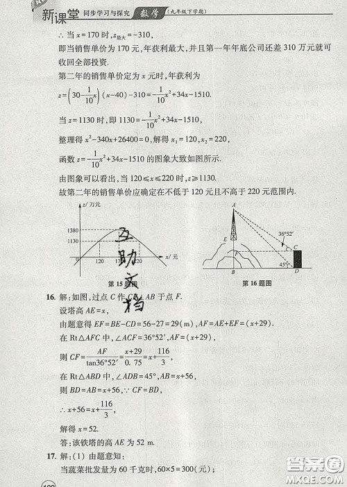 青岛出版社2020春新课堂同步学习与探究九年级数学下册答案