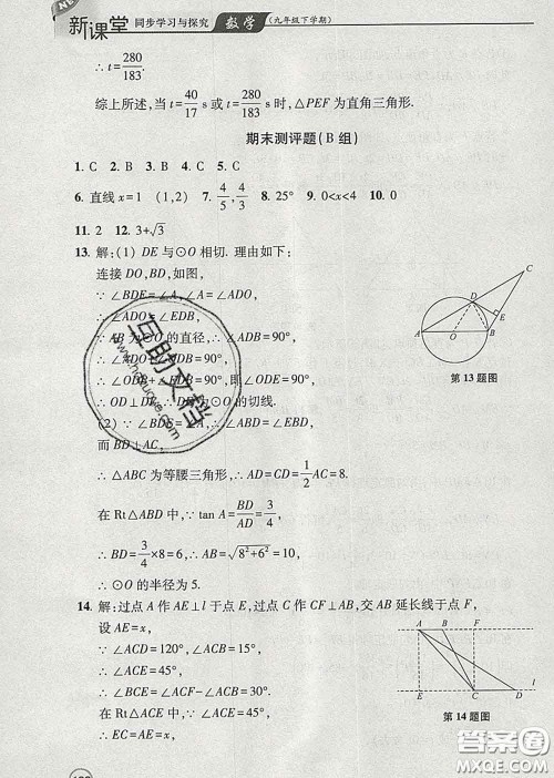 青岛出版社2020春新课堂同步学习与探究九年级数学下册答案