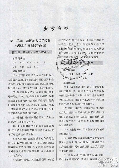 青岛出版社2020春新课堂同步学习与探究九年级历史下册答案