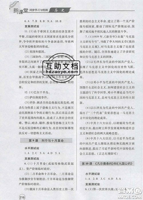 青岛出版社2020春新课堂同步学习与探究九年级历史下册答案