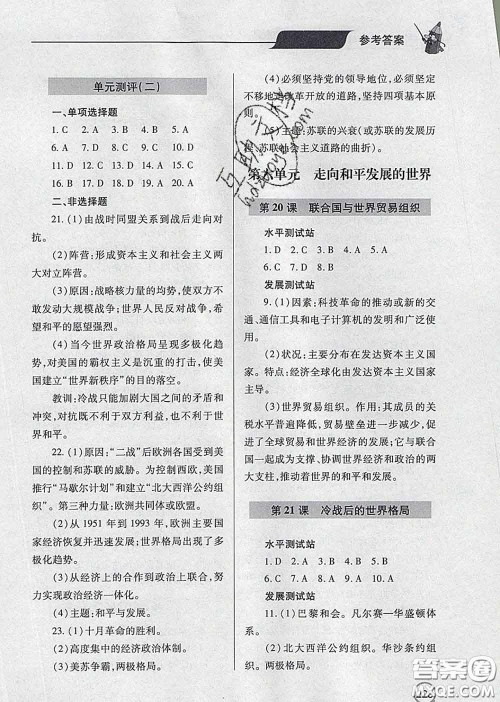 青岛出版社2020春新课堂同步学习与探究九年级历史下册答案