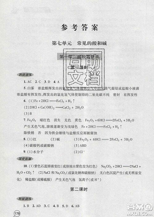 青岛出版社2020春新课堂同步学习与探究九年级化学下册答案