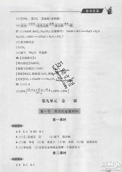 青岛出版社2020春新课堂同步学习与探究九年级化学下册答案