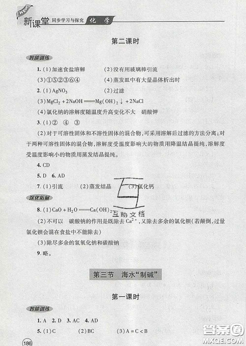 青岛出版社2020春新课堂同步学习与探究九年级化学下册答案