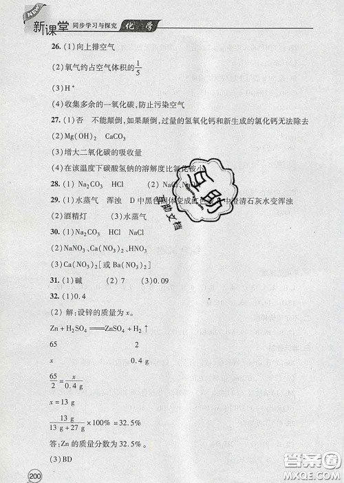 青岛出版社2020春新课堂同步学习与探究九年级化学下册答案