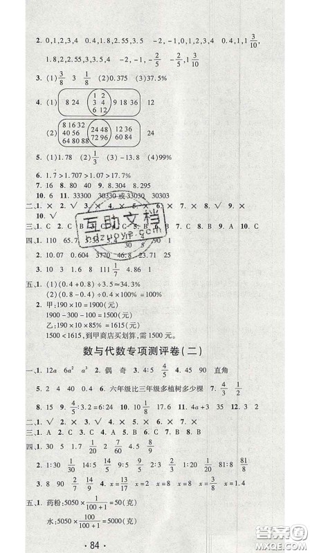 三甲文化2020新版创新考王完全试卷六年级数学下册人教版答案 三甲文化2020新版创新考王完全试卷六年级数学下册人教版答案
