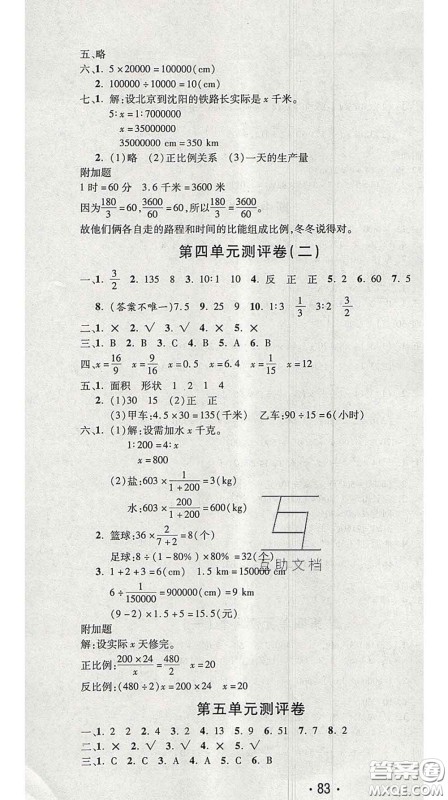 三甲文化2020新版创新考王完全试卷六年级数学下册人教版答案 三甲文化2020新版创新考王完全试卷六年级数学下册人教版答案