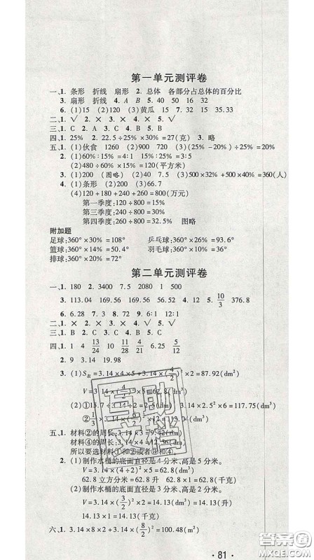 三甲文化2020新版创新考王完全试卷六年级数学下册苏教版答案 三甲文化2020新版创新考王完全试卷六年级数学下册苏教版答案