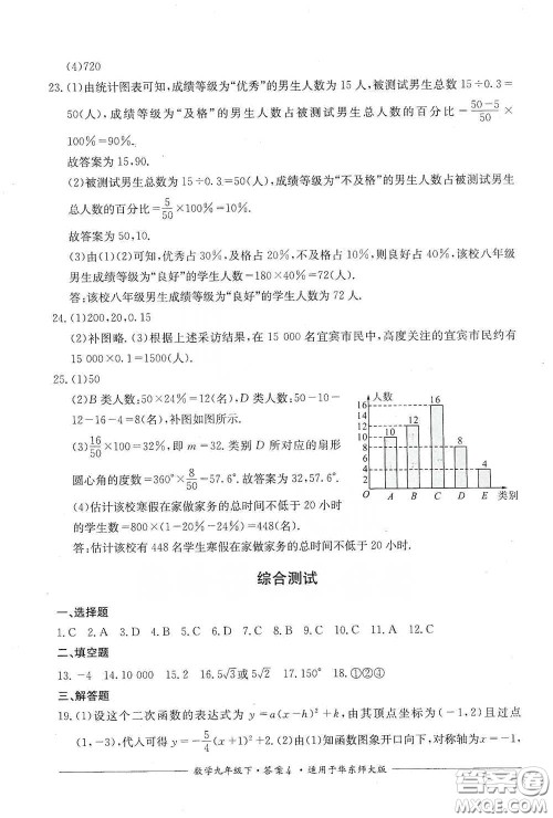 四川教育出版社2020单元测评九年级数学下册华东师大版答案 四川教育出版社2020单元测评九年级数学下册华东师大版答案