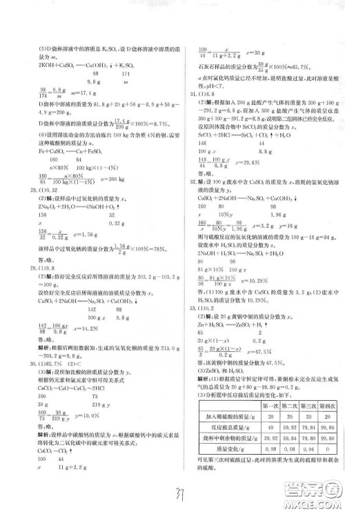 北京教育出版社2020新目标检测同步单元测试卷九年级化学下册人教版答案