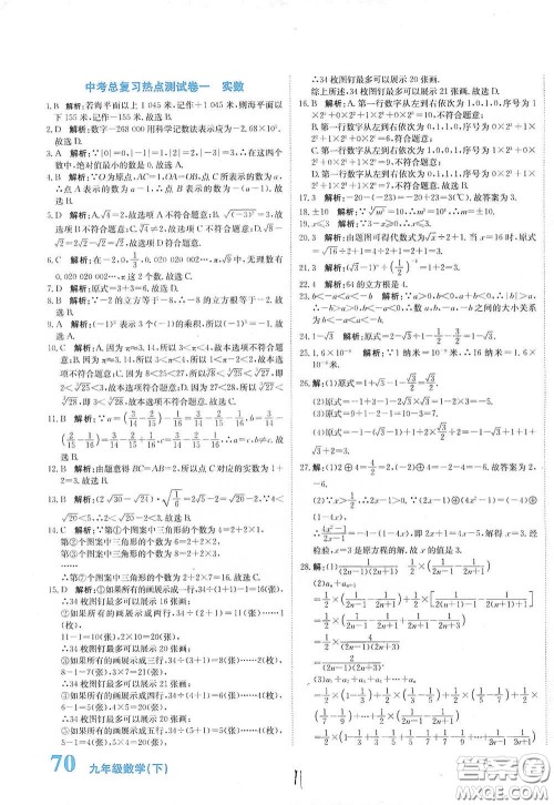 北京教育出版社2020新目标检测同步单元测试卷九年级数学下册人教版答案