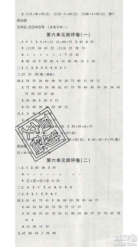 三甲文化2020新版创新考王完全试卷一年级数学下册人教版答案