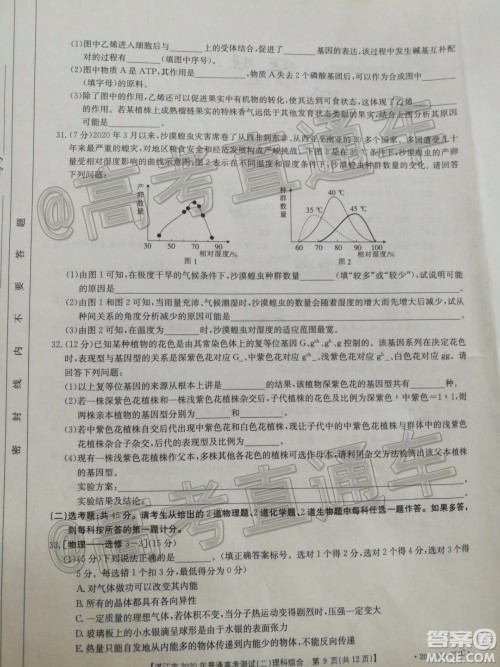 湛江市2020年普通高考测试二理科综合试题及答案