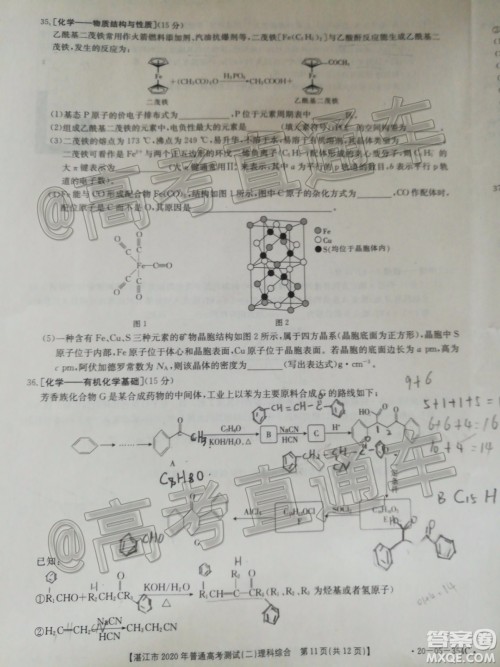 湛江市2020年普通高考测试二理科综合试题及答案
