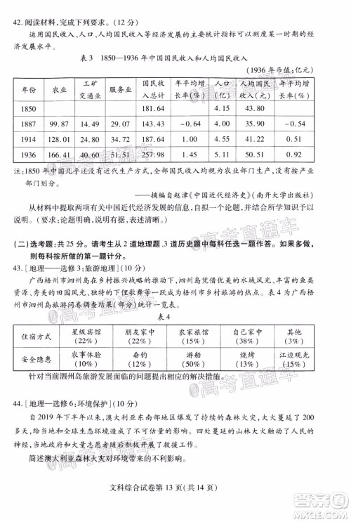 武汉市2020届高中毕业生五月质量检测文科综合试题及答案