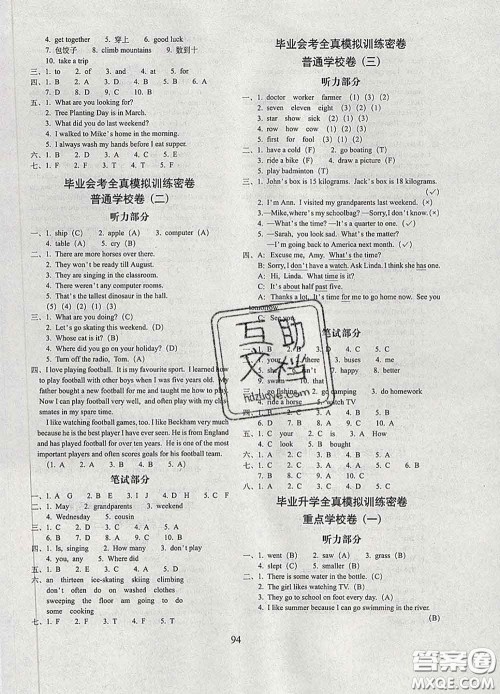 2020春68所名校图书期末冲刺100分完全试卷六年级英语下册人教版答案 2020春68所名校图书期末冲刺100分完全试卷六年级英语下册人教版答案