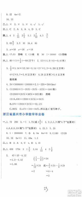 北京教育出版社2020新目标检测同步单元测试卷六年级数学下册人教版答案