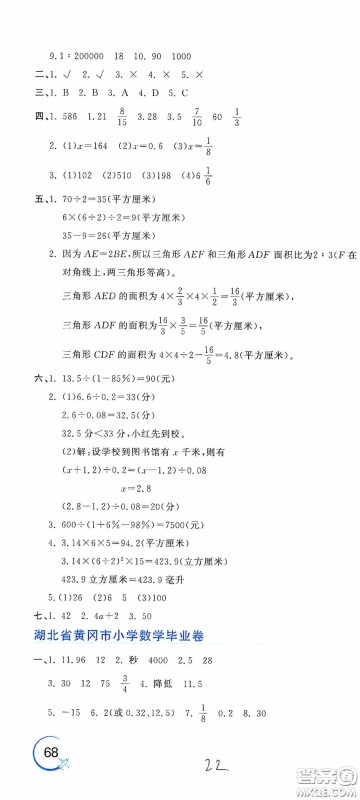 北京教育出版社2020新目标检测同步单元测试卷六年级数学下册人教版答案