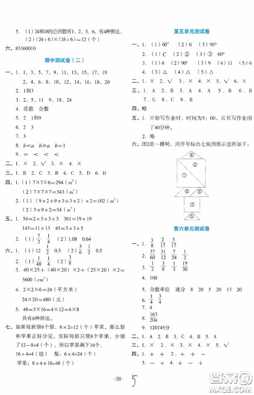 湖南教育出版社2020湘教考苑单元测试卷五年级数学下册人教版答案